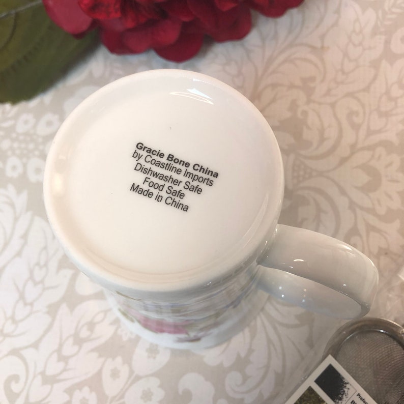 thumbnail image 2 of Gracie Bone China Mugs - 9 Ounce Floral Impression Tea Cups (Set Of 4) 2 of 9