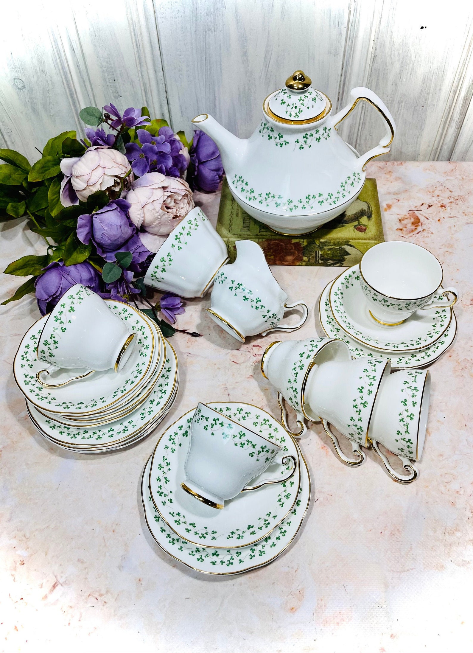 Royal Tara Tea Set for 6 Teapot Large Shamrock Trellis Bone Etsy