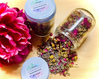 Beauty Sleep Dream Organic Tea - Herbal Rose Petals Chamomile Blossoms Lavender Buds in Round Window Tin or Zipper Pouch