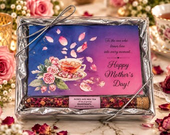 Mother's Day Tea Gift Box | Roses Are Red Organic Rose Petal Tea & Greeting Card | Unique Gift for Mom | Floral Tea Gift