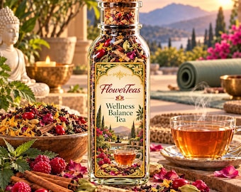 Wellness Balance Tea | Rooibos Herbal Tea with Nettle Rosehip & Raspberry Leaf | Caffeine Free Loose Leaf Tea | Botanical Artisan Tea