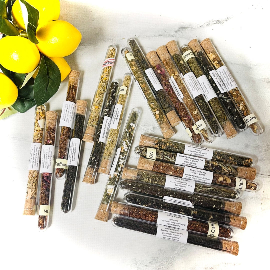 Loose Leaf Tea Samples in Test Tubes With Cork Top Variety of Flavors