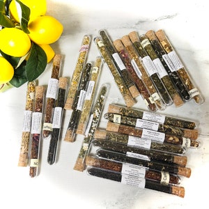Loose Leaf Tea Samples in Test Tubes with cork top Variety of Flavors and Tea Types Party Favors Baby Wedding Shower