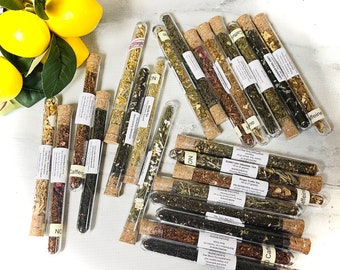 Loose Leaf Tea Samples in Test Tubes with cork top Variety of Flavors and Tea Types Party Favors Baby Wedding Shower