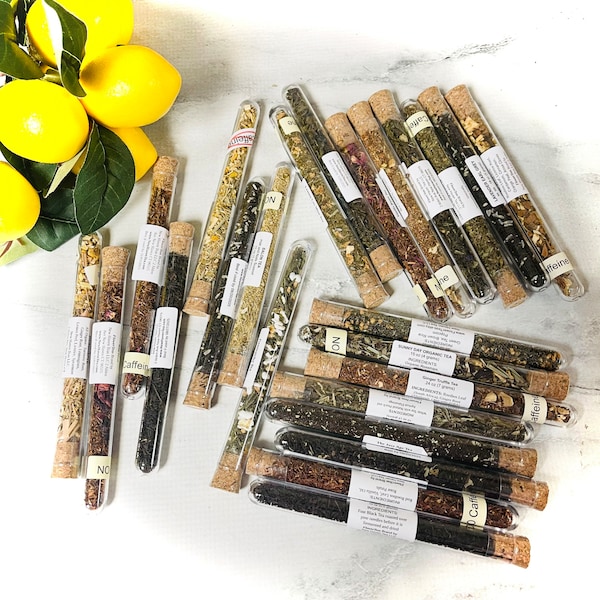 Loose Leaf Tea Samples in Test Tubes with cork top Variety of Flavors and Tea Types Party Favors Baby Wedding Shower