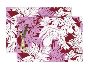 Modern Tropical Round Tablecloth Hula /'ulu White Orchid On Burgundy Jumbo by kadyson Palm Cotton Sateen Circle Tablecloth by Spoonflower