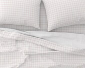 Gridlines Sheets - 1 Inch Grid Coral And White by erin kendal - Minimalist Check Plaid Cotton Sateen Sheet Set Bedding by Spoonflower