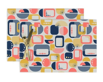 Geometric Coral Cloth Placemats by Spoonflower - Mid Century Coral by groundnut/_apiary Mid Century Modern Placemats Set of 4