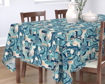 Nautical Ocean Sea Life Cotton Sateen Table Runner by Spoonflower Fan Corals On Blue by helenpdesigns Bright Coral Reef Table Runner