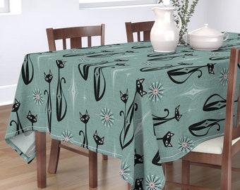 Cathay Kitsch White by speakeasyworks Atomic Starburst Round Tablecloth Midcentury Modern Cotton Sateen Circle Tablecloth by Spoonflower