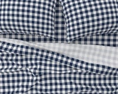 Navy Gingham Sheets - 1 quot Navy White Gingham Check by weavingmajor - Buffalo Check Plaid Cotton Sateen Sheet Set Bedding by Spoonflower