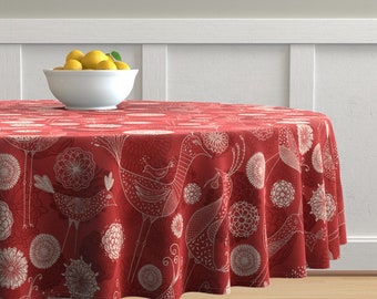 Bird Garden Cotton Sateen Circle Tablecloth by Spoonflower Window Garden by jennartdesigns Chinoiserie Round Tablecloth