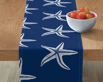Beach Vacation Table Runner I Wish Upon A Starfish Coral by lisakling Modern Nautical Cotton Sateen Table Runner by Spoonflower