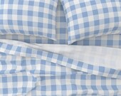 Plaid Sheets - Gustav Gingham Check In Blue by lilyoake - Tartan Checks Blue And White Cotton Sateen Sheet Set Bedding by Spoonflower