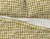 Gingham Sheets - Golden Plaid by crystal_walen - Mustard Yellow Check White And Yellow Plaid Cotton Sateen Sheet Set Bedding by Spoonflower