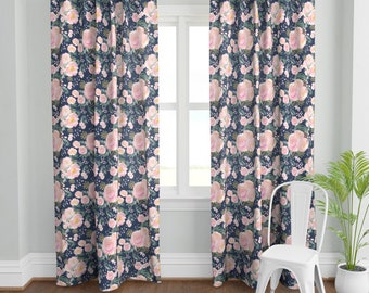 Navy Floral Curtains Etsy