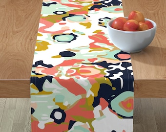 Geo Mint Coral Mustard Aztec Triangles Cotton Sateen Table Runner by Spoonflower Boho Table Runner Coral Aztec Stripe by ivieclothco