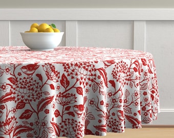 Bird Garden Cotton Sateen Circle Tablecloth by Spoonflower Window Garden by jennartdesigns Chinoiserie Round Tablecloth