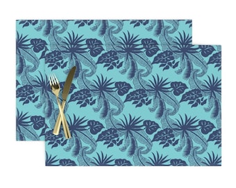 Cloth Placemats Tropical Floral Palm Leaves Luxe Hawaiian Bright Set of 2