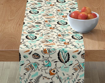Retro Tropical Table Runner Mid Century Hawaii Hawaiian Cotton Sateen Table Runner by Spoonflower Tiki Stripe Coconut by thecalvarium