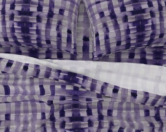 Hand Painted Watercolor Check Cotton Sateen Sheet Set Bedding by Spoonflower Cestlaviv Weave Berry by vivsfabulousmess Plaid Sheets