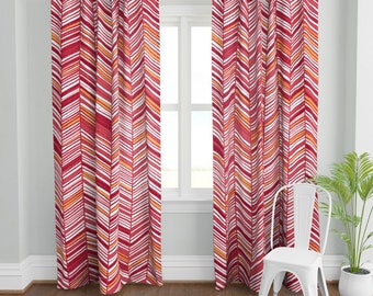 Red Chevron Curtains Etsy