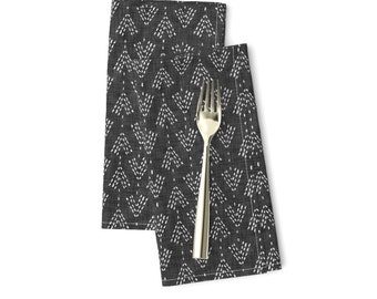 Set of 4 Gray Ikat Placemats - Charcoal Linen-look Ikat by ragan Neutral Boho Intricate Medallion Cloth Placemats by Spoonflower