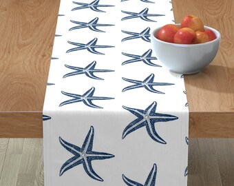 Beach Vacation Table Runner I Wish Upon A Starfish Coral by lisakling Modern Nautical Cotton Sateen Table Runner by Spoonflower
