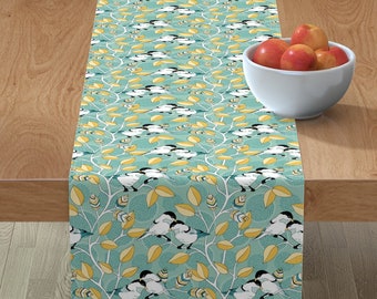 Beach House Table Runner Anchors Mint And Navy by littlearrowdesign Nautical Sea Mint Navy Cotton Sateen Table Runner by Spoonflower