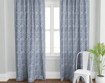 Navy Chevron Curtains Etsy