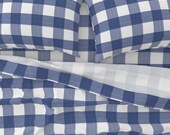 Gingham Sheets - Navy 3 quot Buffalo Plaid by danika_herrick - Blue Plaid Buffalo Check Classic Cotton Sateen Sheet Set Bedding by Spoonflower