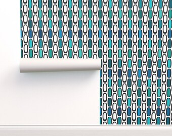 Geometric Custom Curtain Panel by Spoonflower Atomic Ovals Blue by speakeasyworks Mid Century Modern Curtain Panel