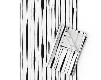 Striped Sheets Grungy Inky Stripes by daria/_nokso Abstract Ink Cotton Sateen Sheet Set Bedding by Spoonflower