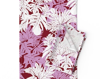 Modern Tropical Round Tablecloth Hula /'ulu White Orchid On Burgundy Jumbo by kadyson Palm Cotton Sateen Circle Tablecloth by Spoonflower