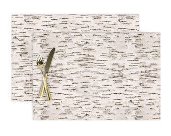 Set of 4 - Birch And Birds by lanagibson Forest Placemats Trees Birch Trees Birds Trees Nature Watercolor Cloth Placemats by Spoonflower