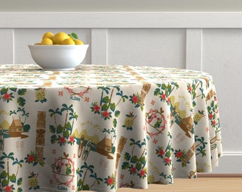 Retro Tropical Table Runner Mid Century Hawaii Hawaiian Cotton Sateen Table Runner by Spoonflower Tiki Stripe Coconut by thecalvarium
