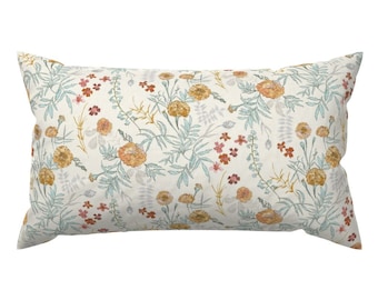 Midcentury Mod Woven Look Mod Ogee Rectangle Lumbar Throw Pillow by Spoonflower Marigold Orbs by ottomanbrim Retro 1950s Accent Pillow