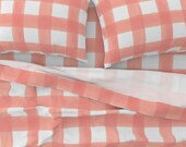 Buffalo Check Sheets - Watercolor Gingham Peach by willowlanetextiles - Plaid Watercolor Cotton Sateen Sheet Set Bedding by Spoonflower
