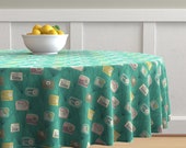 Transistor Radio Round Tablecloth - Mid-century Radio by marketa_stengl - Midcentury Mod Cotton Sateen Circle Tablecloth by Spoonflower