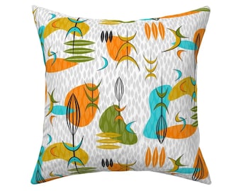 Midcentury Mod Woven Look Mod Ogee Rectangle Lumbar Throw Pillow by Spoonflower Marigold Orbs by ottomanbrim Retro 1950s Accent Pillow