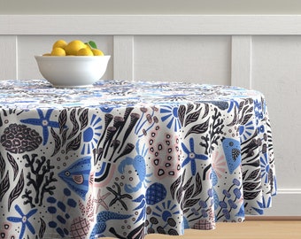 Nautical Ocean Sea Life Cotton Sateen Table Runner by Spoonflower Fan Corals On Blue by helenpdesigns Bright Coral Reef Table Runner