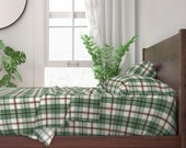 Watercolor Plaid Sheets - Green And Brown Pattern 4 by daily_miracles - Tartan Classic Check Cotton Sateen Sheet Set Bedding by Spoonflower