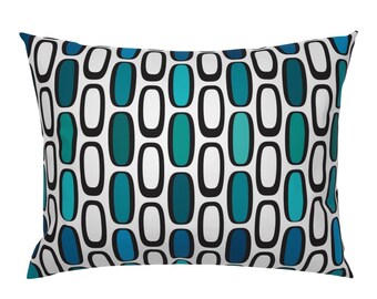Geometric Custom Curtain Panel by Spoonflower Atomic Ovals Blue by speakeasyworks Mid Century Modern Curtain Panel