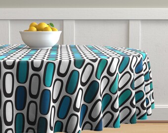 Geometric Custom Curtain Panel by Spoonflower Atomic Ovals Blue by speakeasyworks Mid Century Modern Curtain Panel