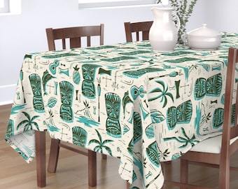 Retro Tropical Table Runner Mid Century Hawaii Hawaiian Cotton Sateen Table Runner by Spoonflower Tiki Stripe Coconut by thecalvarium