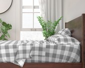 Gray Plaid Sheets - Grey Buffalo Check by aacraven85 - Buffalo Check Grey White Plaid Cotton Sateen Sheet Set Bedding by Spoonflower