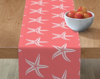 Beach Vacation Table Runner I Wish Upon A Starfish Coral by lisakling Modern Nautical Cotton Sateen Table Runner by Spoonflower