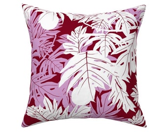 Modern Tropical Round Tablecloth Hula /'ulu White Orchid On Burgundy Jumbo by kadyson Palm Cotton Sateen Circle Tablecloth by Spoonflower