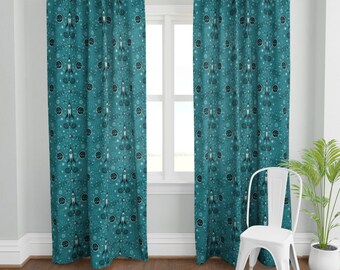 Geometric Custom Curtain Panel by Spoonflower Atomic Ovals Blue by speakeasyworks Mid Century Modern Curtain Panel