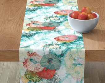 Beach Vacation Table Runner I Wish Upon A Starfish Coral by lisakling Modern Nautical Cotton Sateen Table Runner by Spoonflower